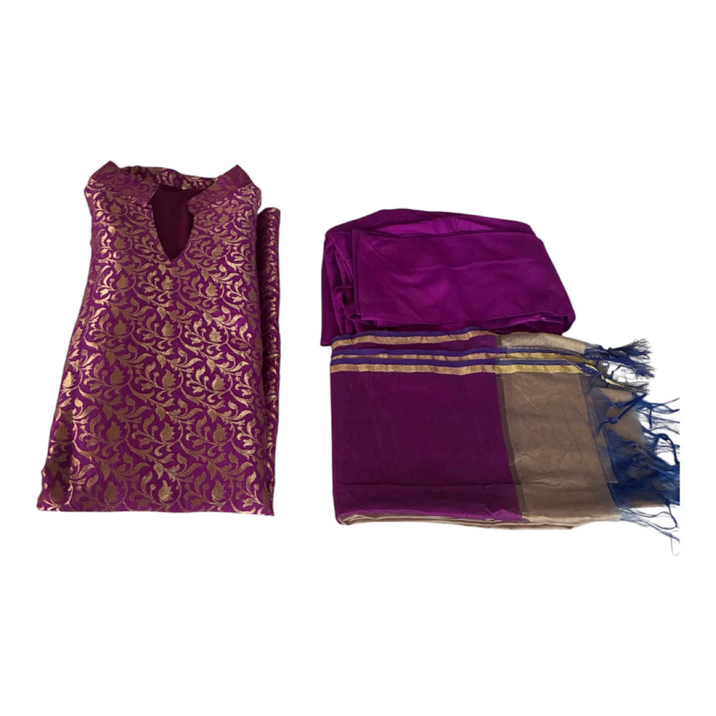 Purple and Gold Brocade Kurti with Dupatta