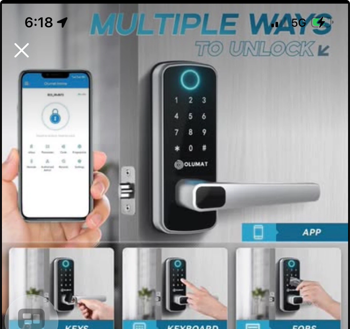 OLUMAT Smart Door Lock with Fingerprint Unlock - photo 3