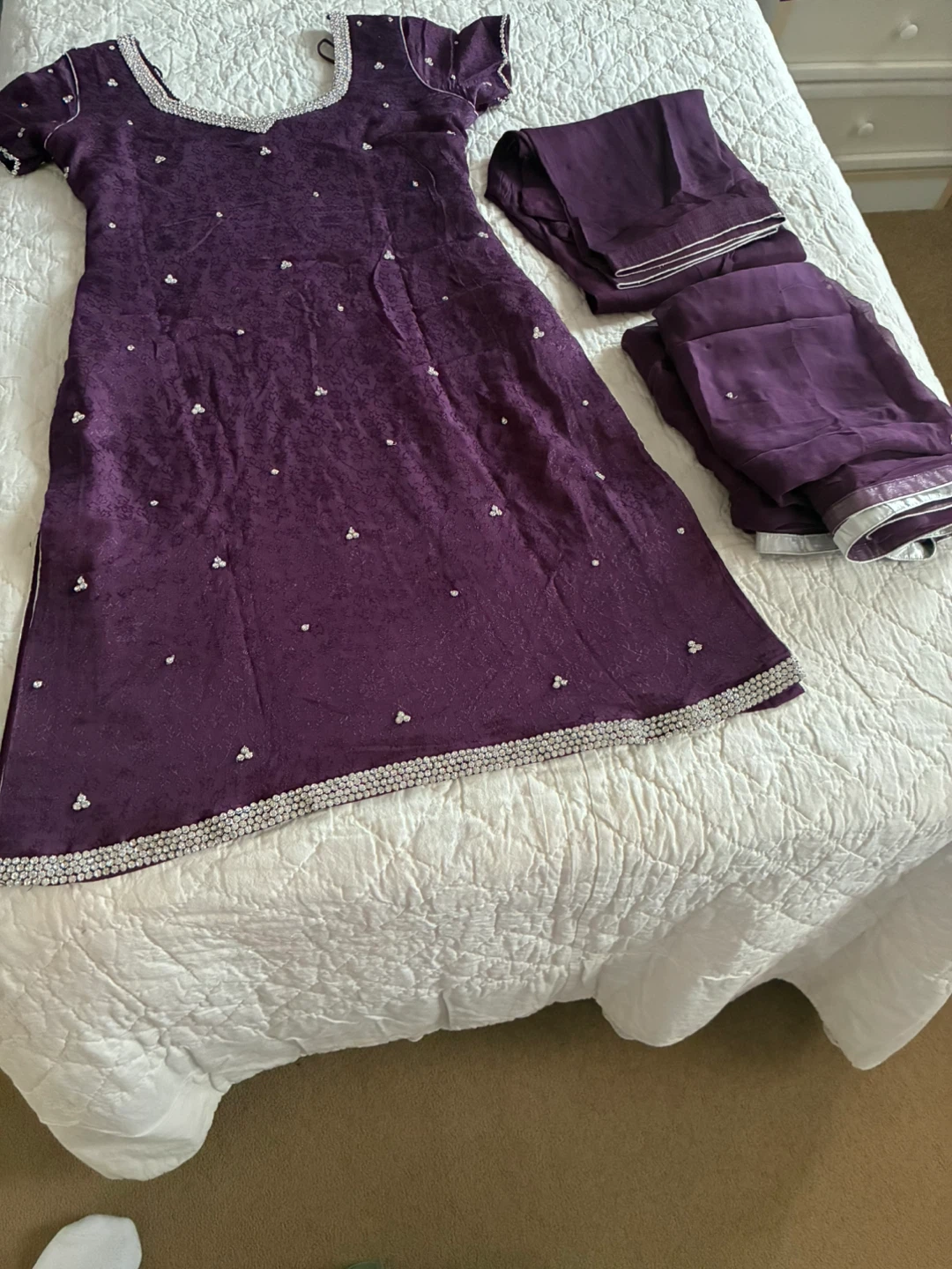 Purple Embellished Kurti with Dupatta