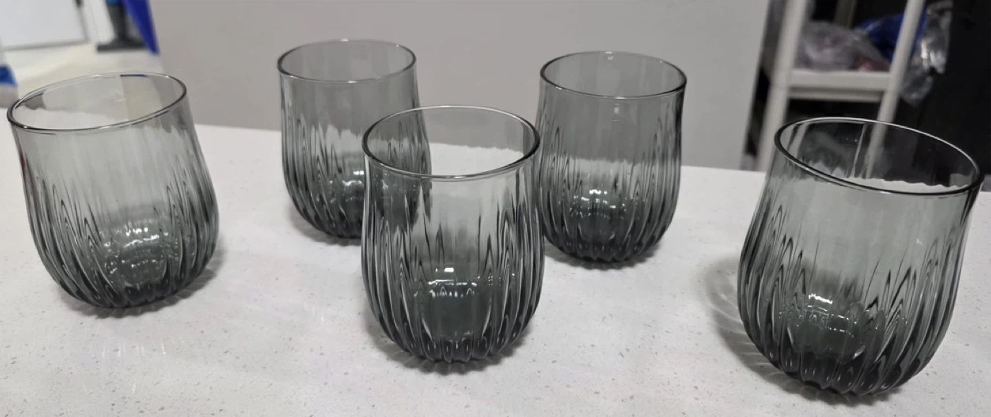 Set of 5 Grey Ribbed Tumbler Glasses
