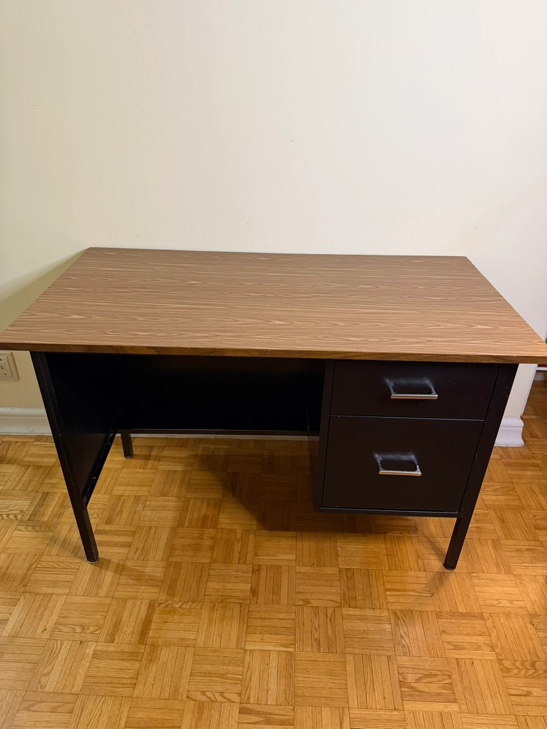 Vintage Metal Desk with Wood Grain Top - photo 4