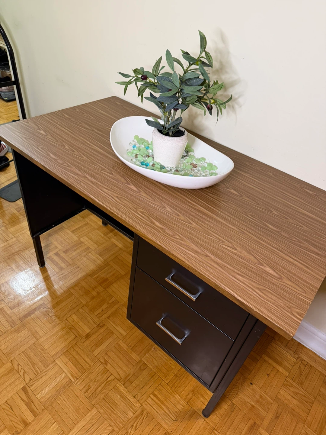 Vintage Metal Desk with Wood Grain Top - photo 3