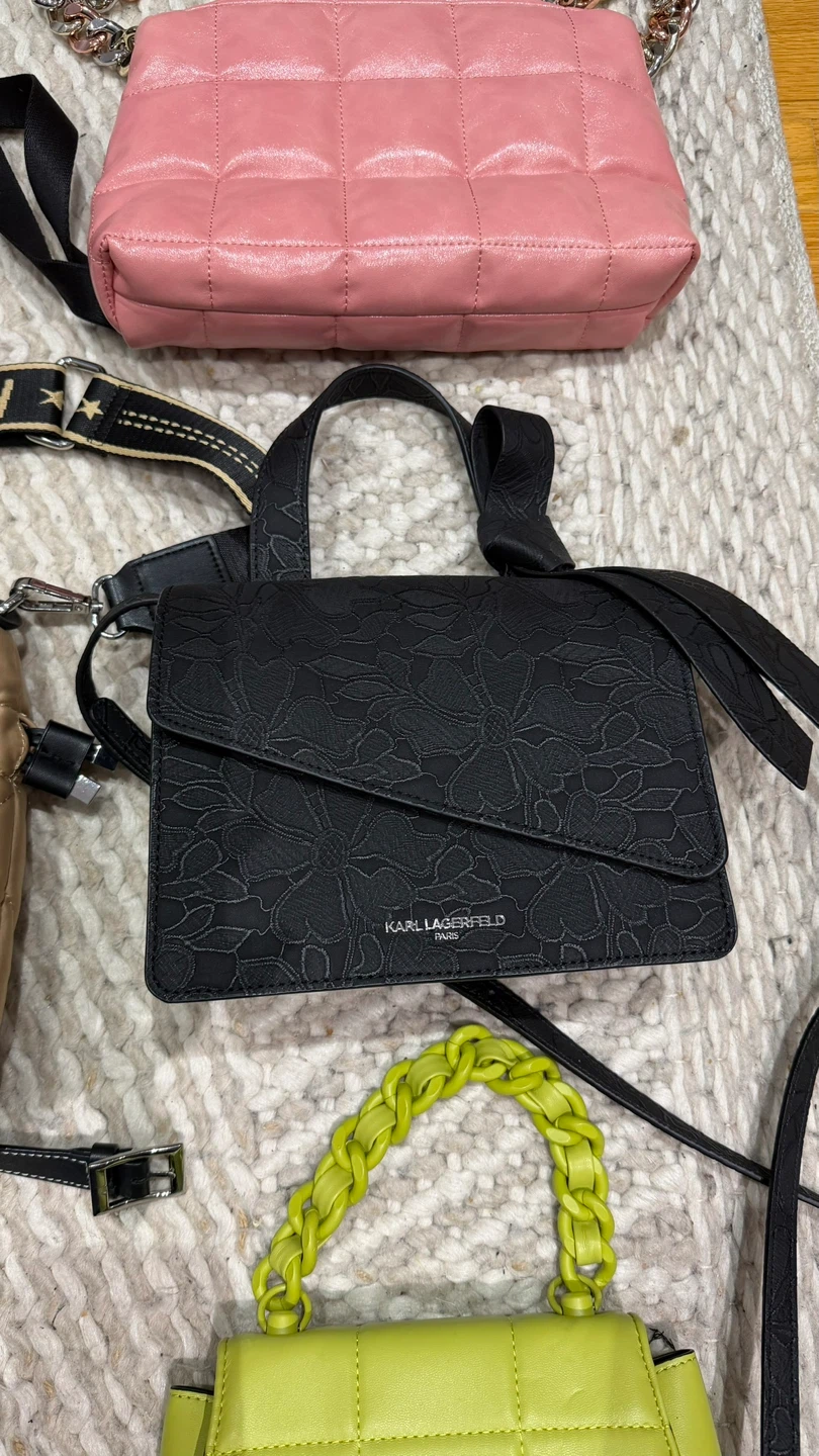 Karl Lagerfeld Black Embossed Floral Shoulder Bag