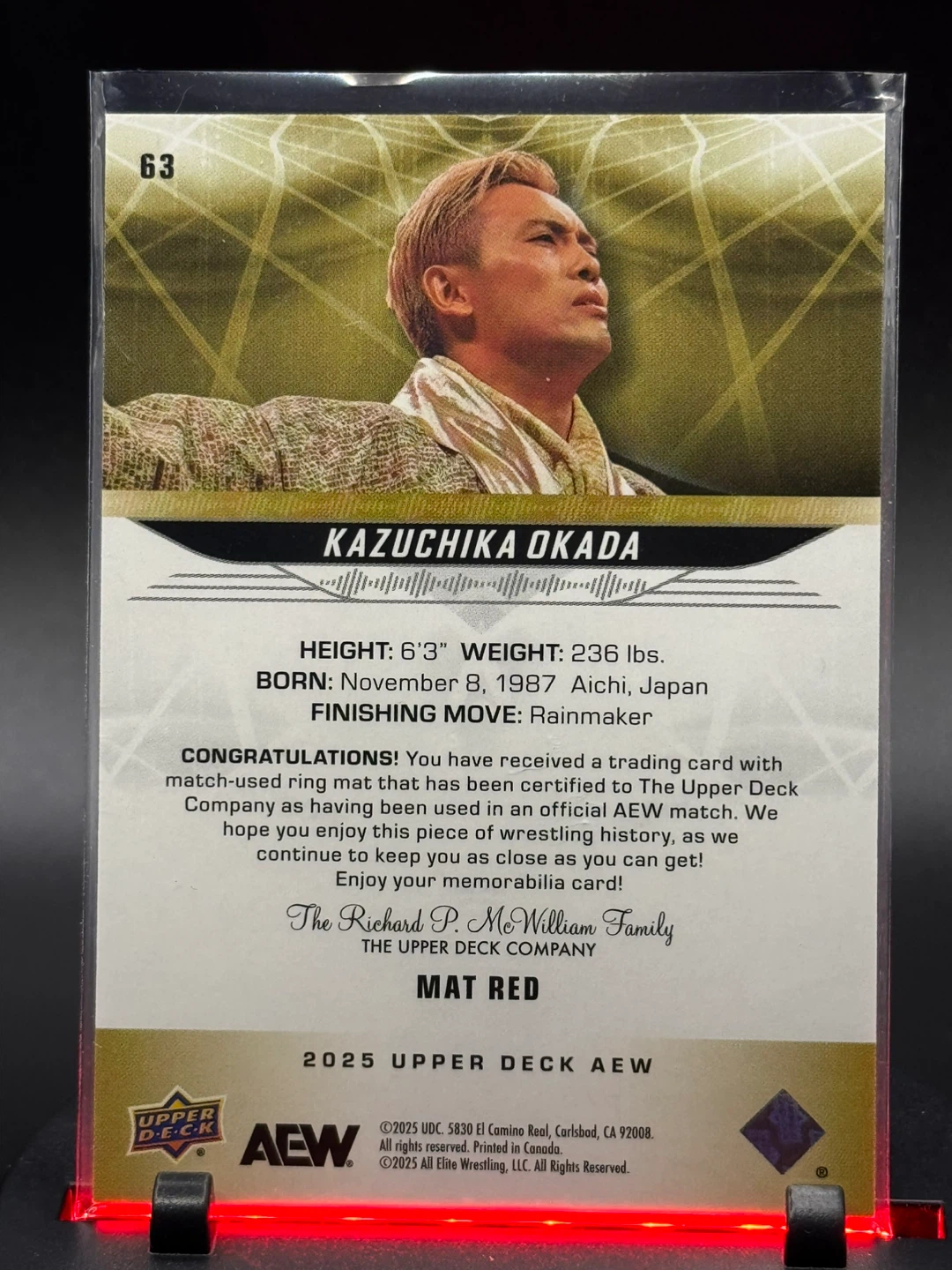 Kazuchika Okada Mat Red AEW Trading Card - photo 2