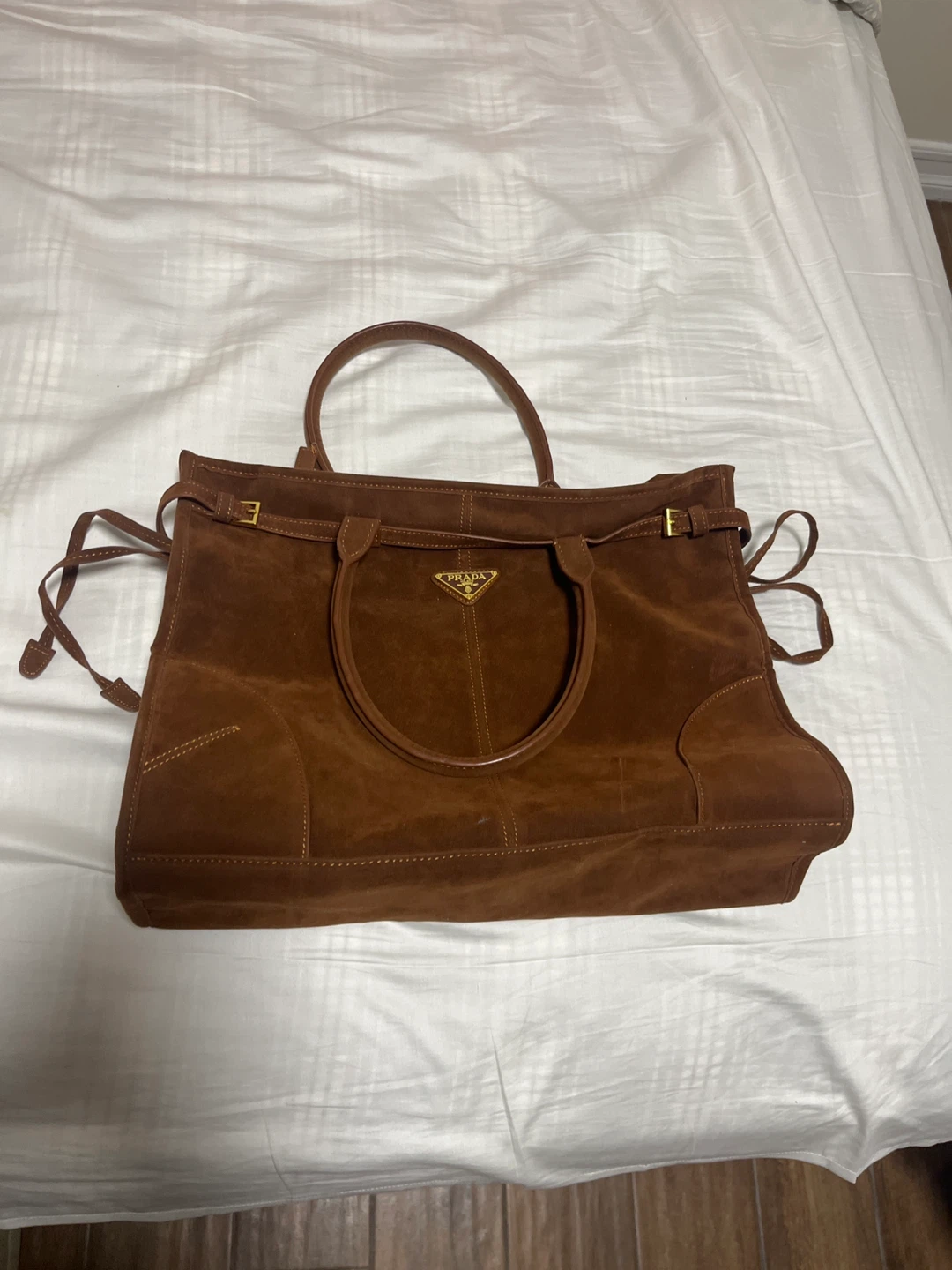 Prada Bonnie Large Suede Handbag Cocoa Brown