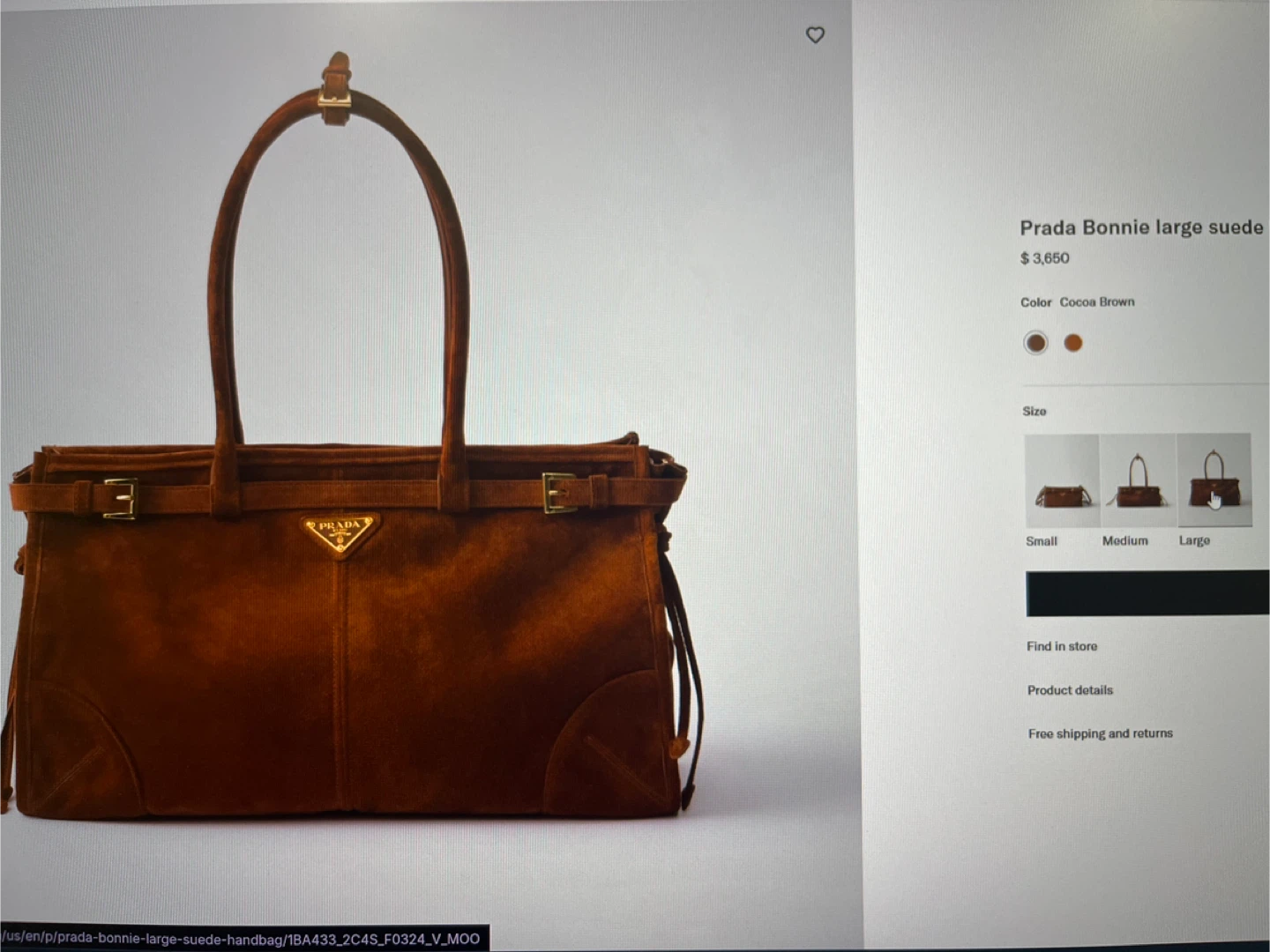 Prada Bonnie Large Suede Handbag Cocoa Brown - photo 2
