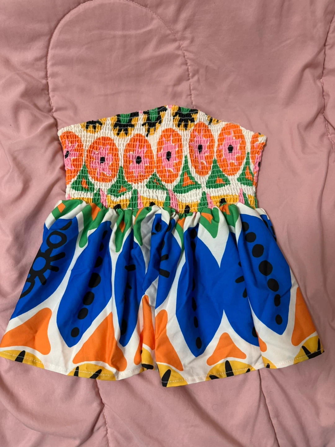 Colorful Smocked Strapless Top