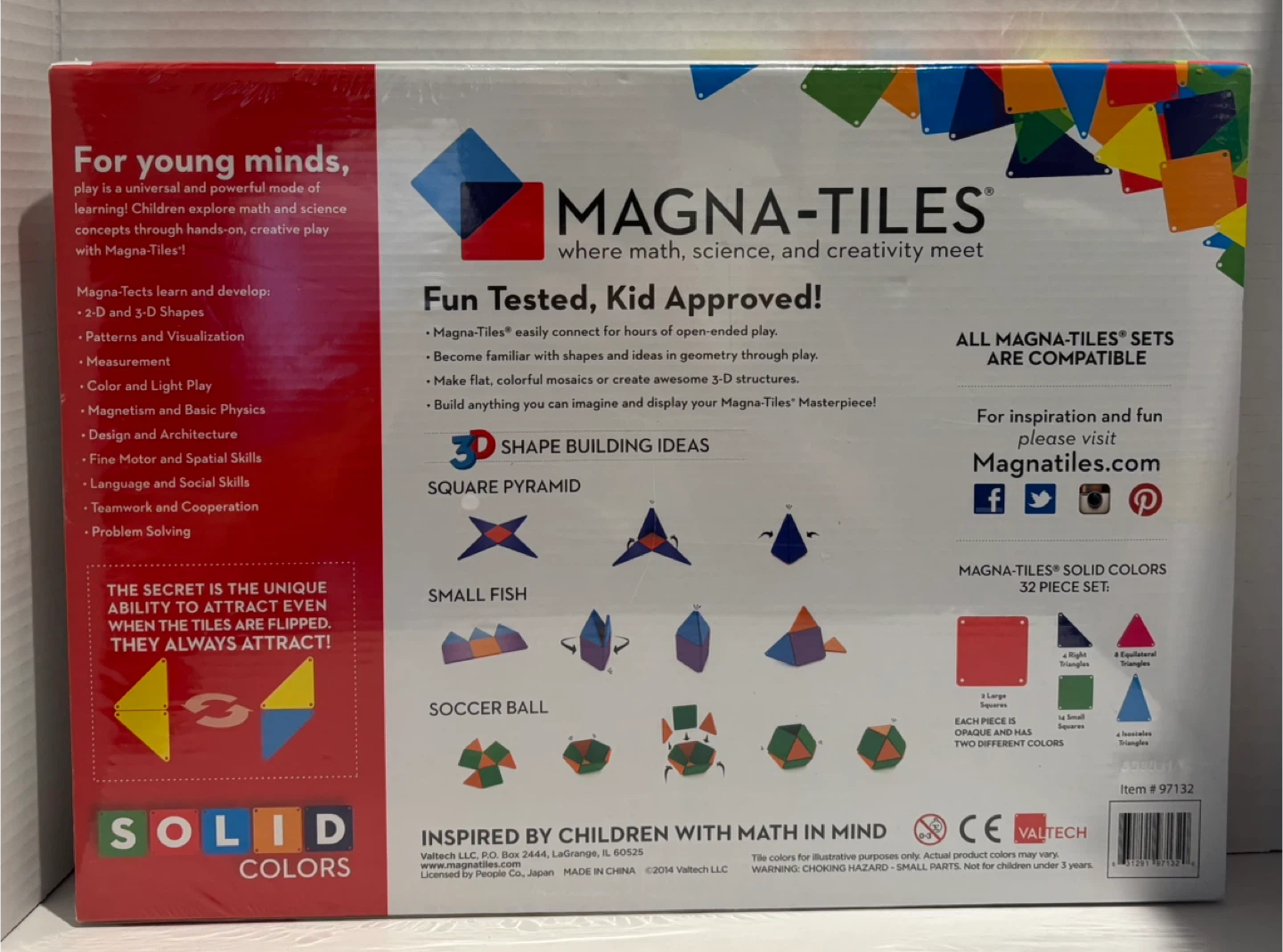 Magna-Tiles Solid Colors 32 Piece Magnetic Building Tiles Set - photo 3