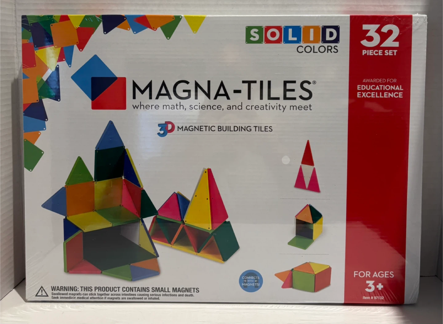 Magna-Tiles Solid Colors 32 Piece Magnetic Building Tiles Set