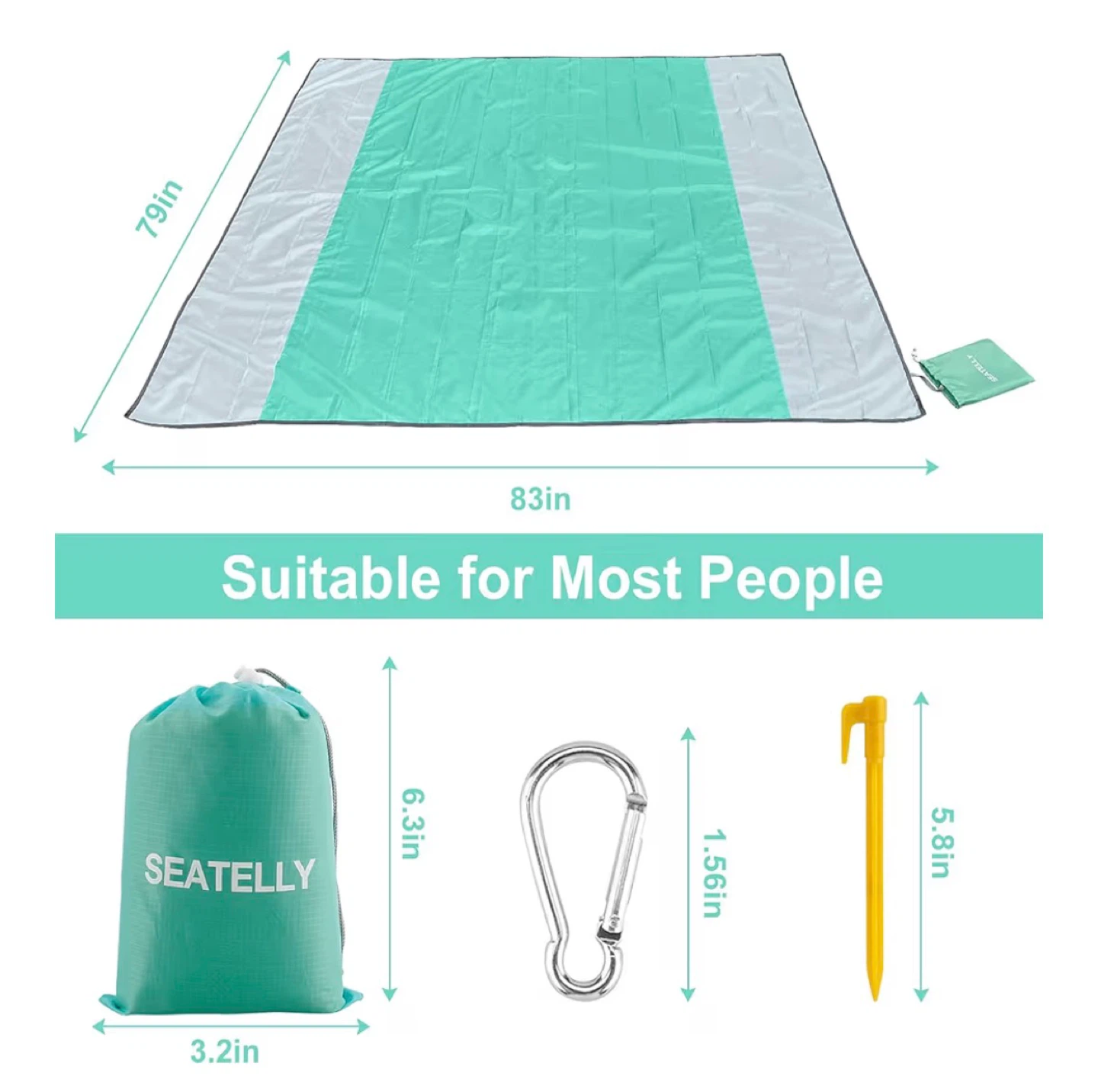SEATELLY Waterproof Beach Blanket Picnic Mat 83"x79"