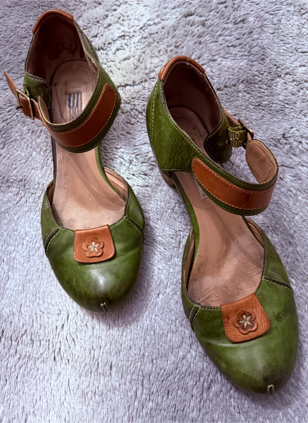 Arnold Churgin handmade Green Leather Ankle Strap Shoes