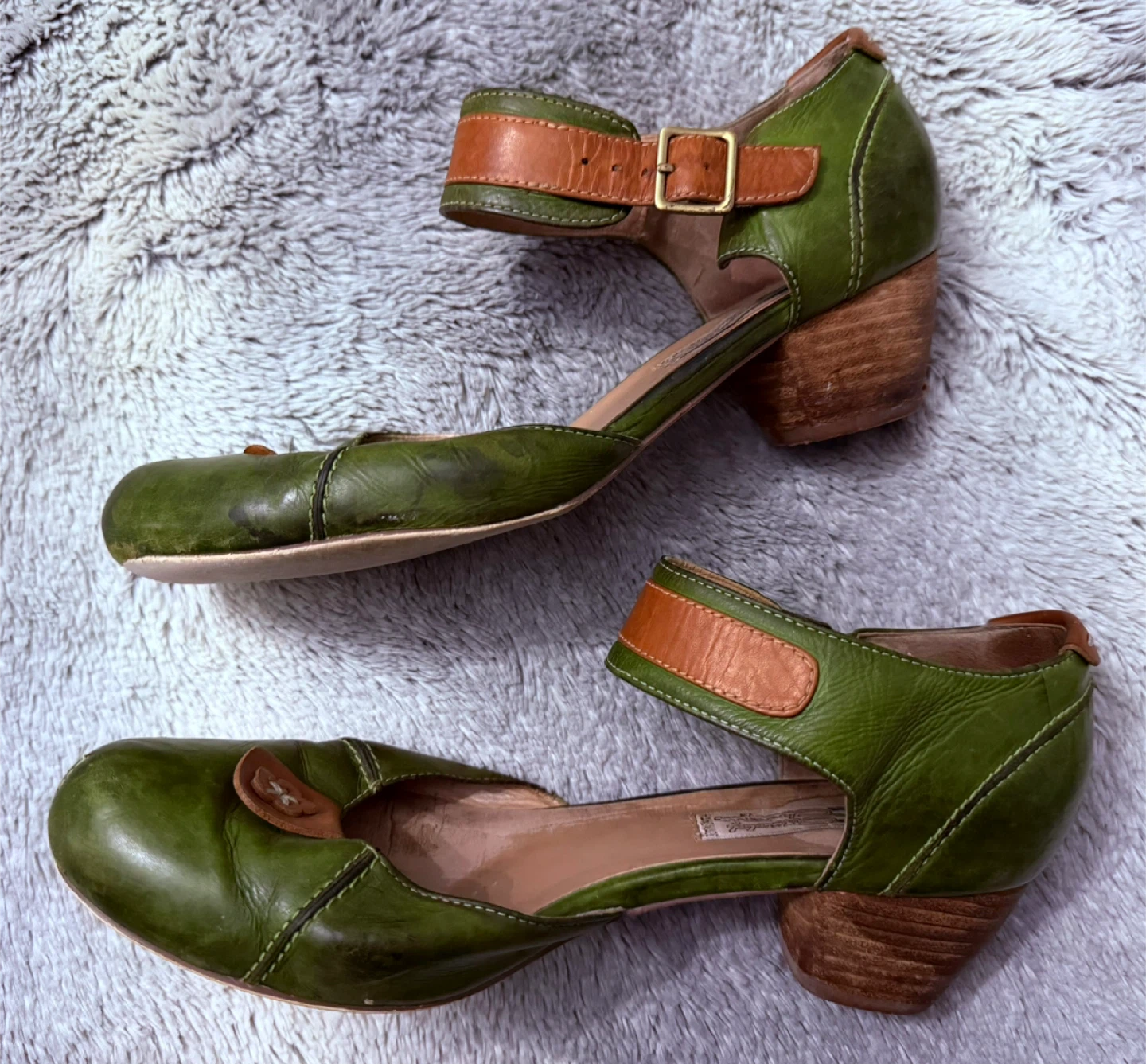 Arnold Churgin handmade Green Leather Ankle Strap Shoes - photo 5