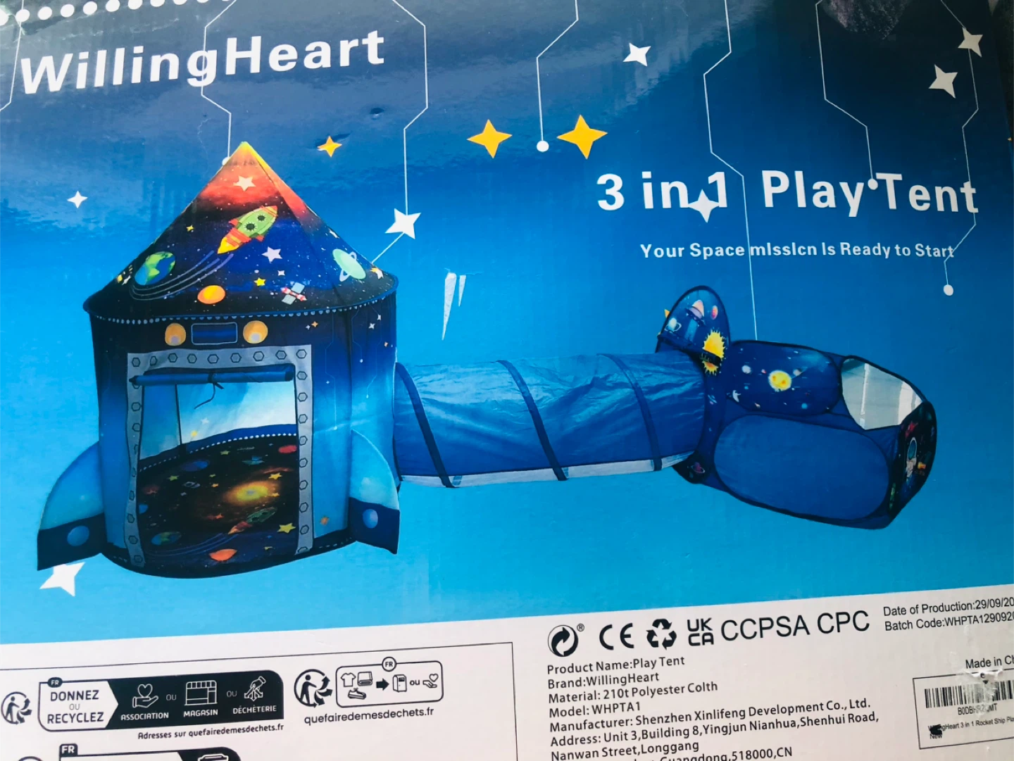 🧡 WillingHeart 3-in-1 Rocket Play Tent