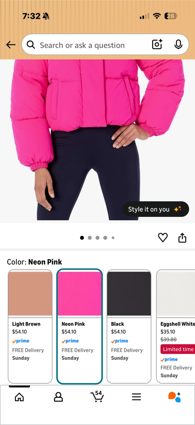 Amazon Essentials Cropped Puffer Jacket Neon Pink 4X - photo 5