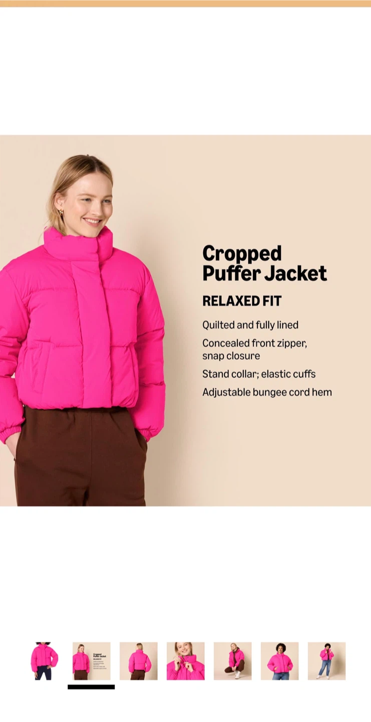 Amazon Essentials Cropped Puffer Jacket Neon Pink 4X - photo 4