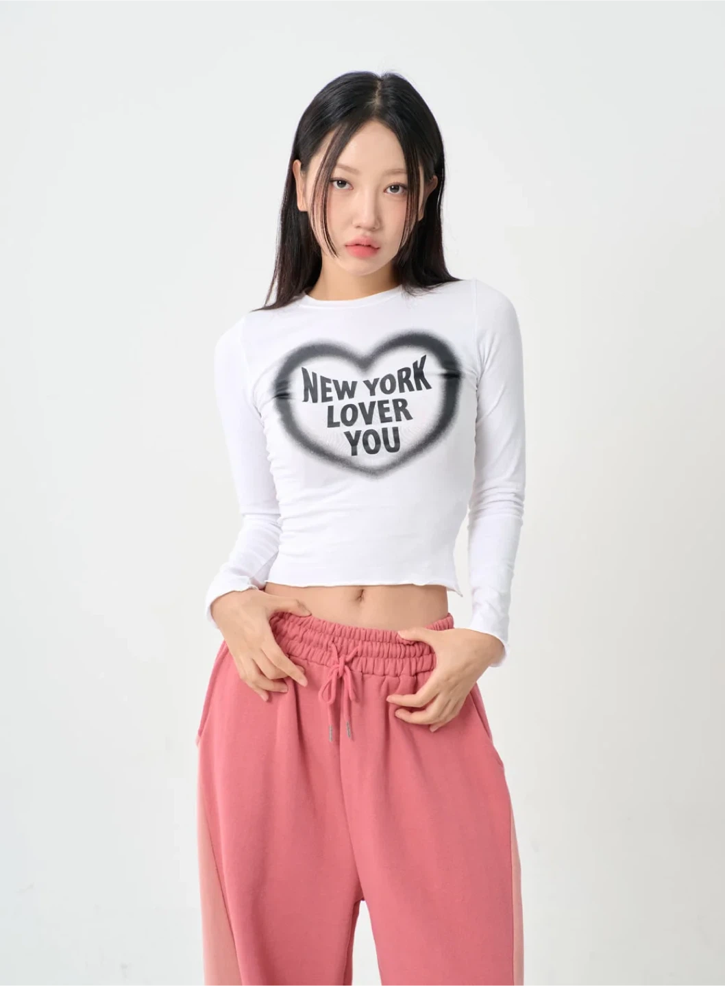Lewkin White Long Sleeve "New York Lover You" Crop Top