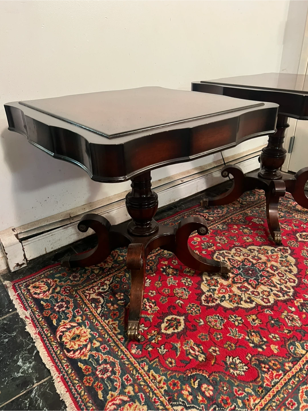 Pair of Antique Wooden Side Tables w/Wheels - Delivery Extra - photo 2