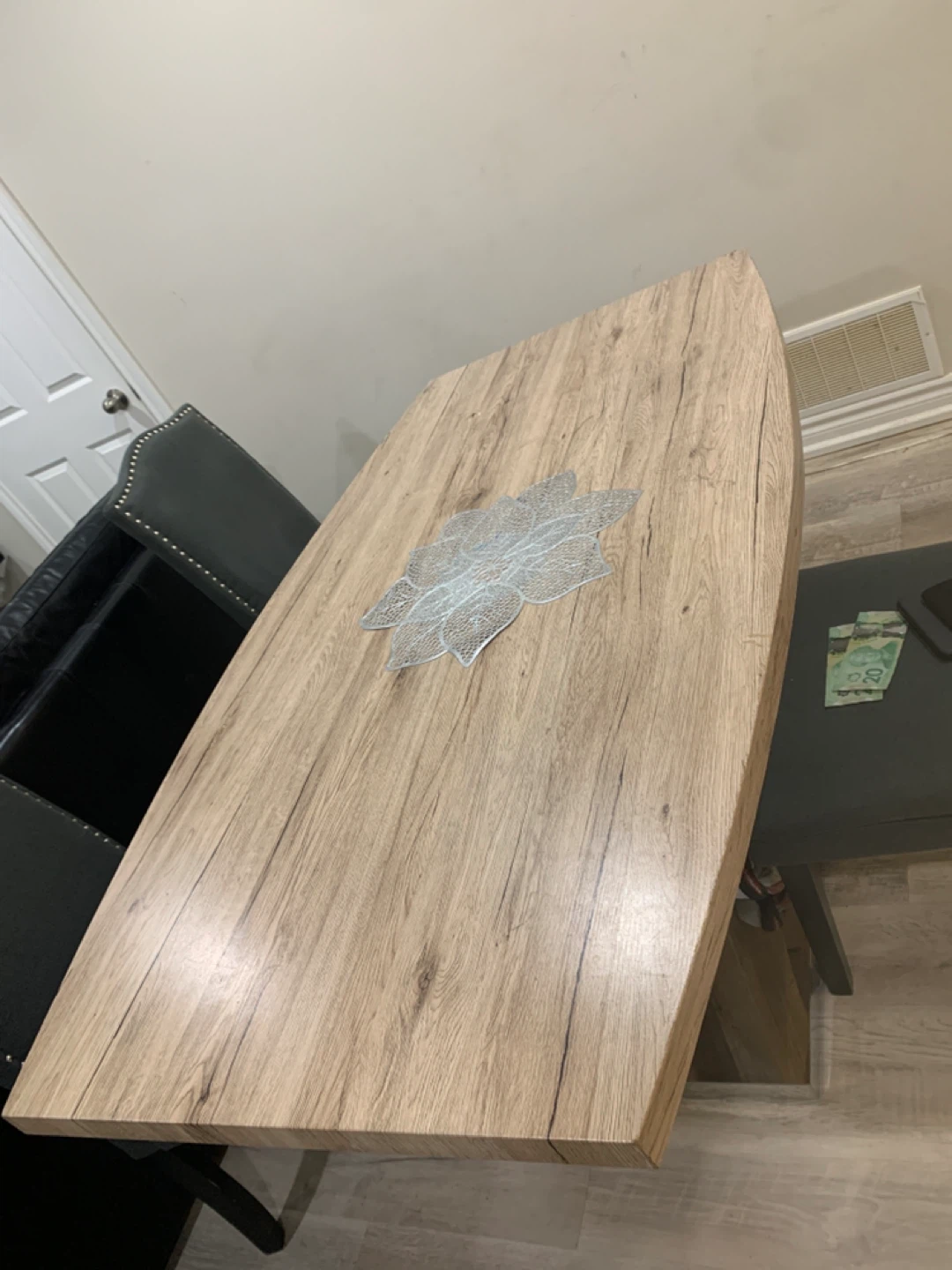 Oval Wood Dining Table with Metal Base