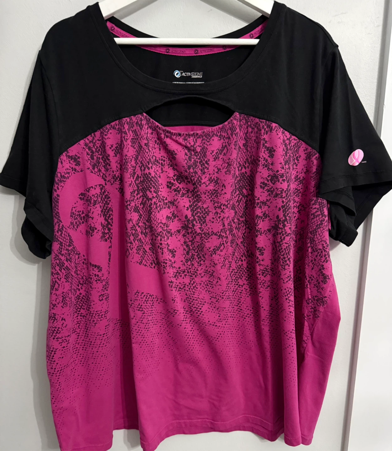 ActiveZone Essentials Black & Pink Snake Print Cutout T-Shirt 3X