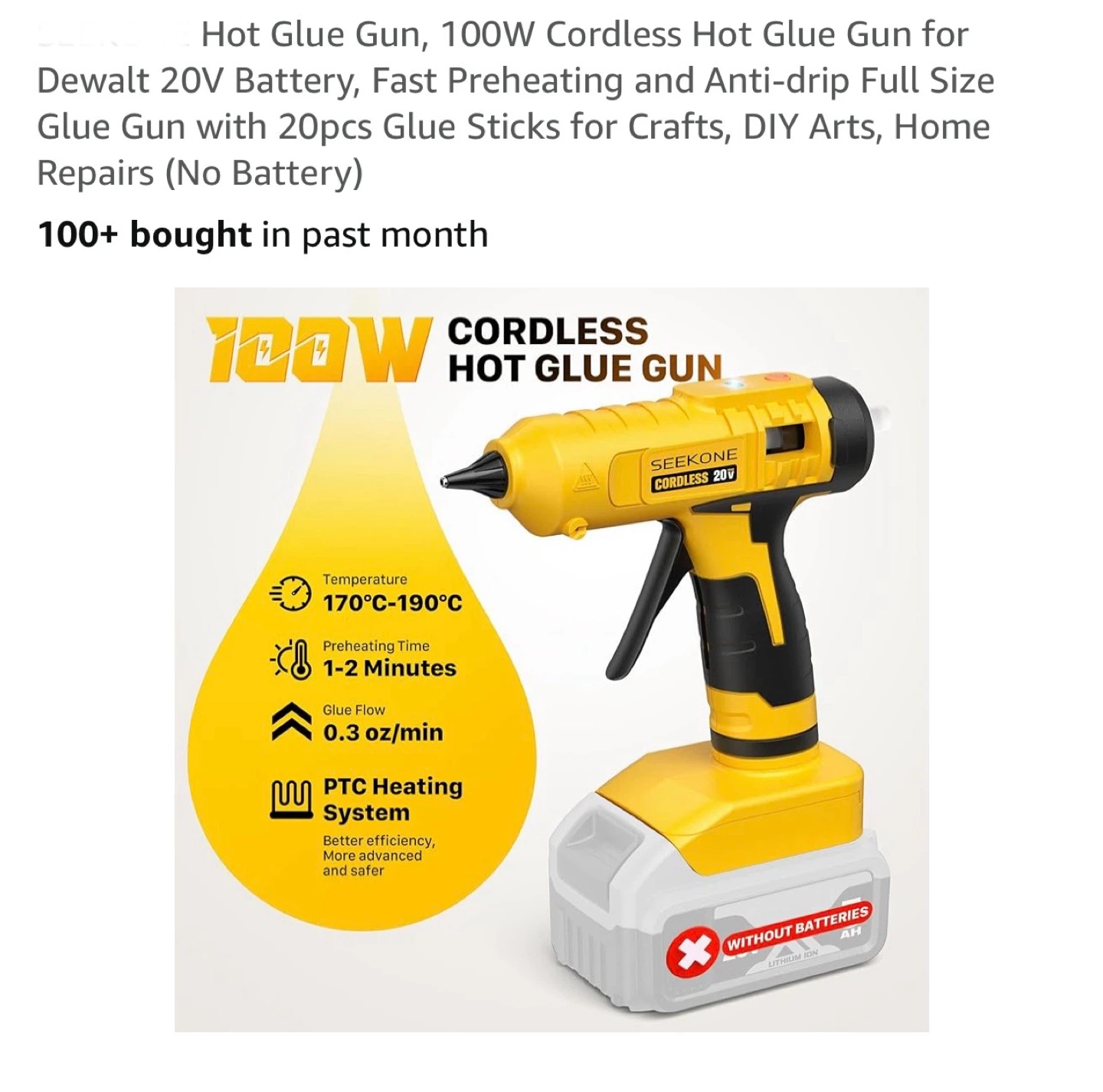 Seekone Cordless Hot Glue Gun 20V (No Battery)