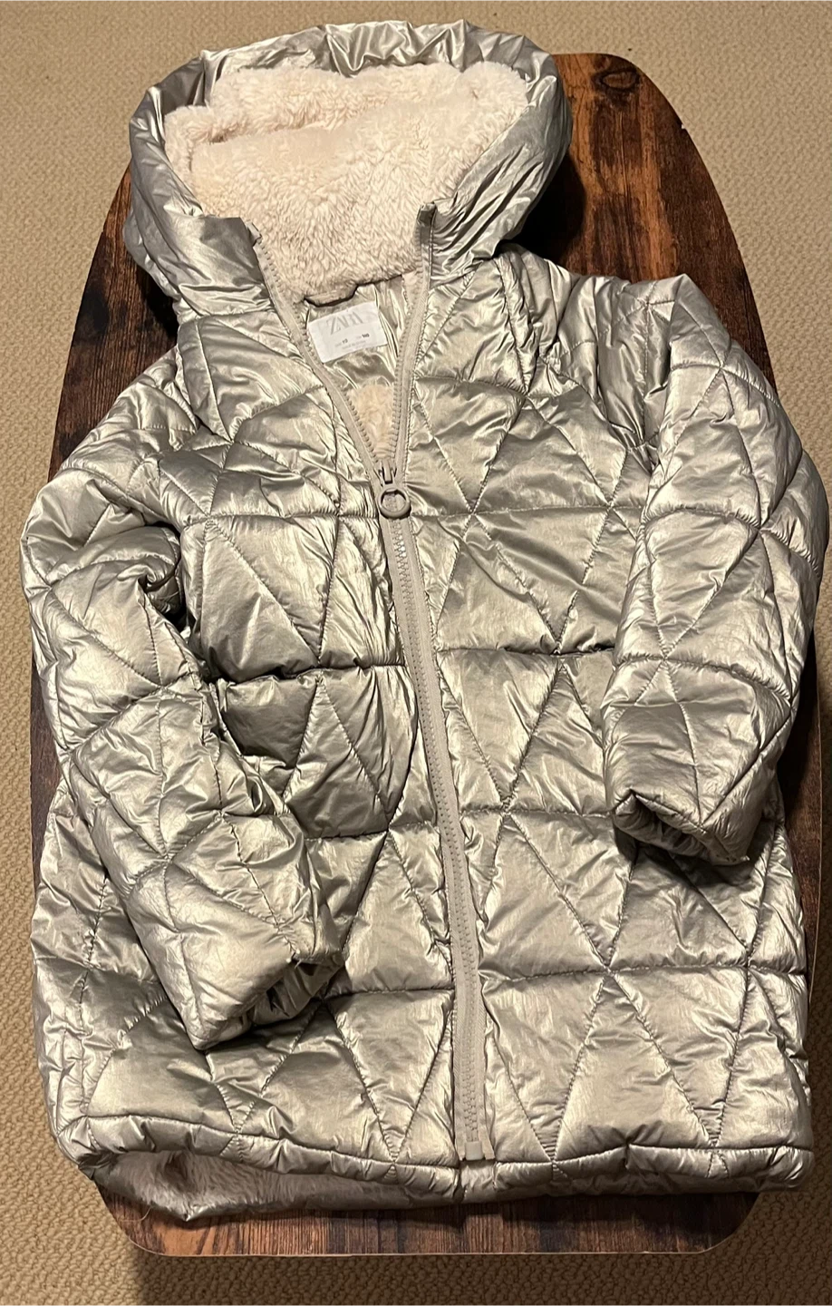 Zara Silver Puffer Jacket with Sherpa Lining - Size 10 - photo 2