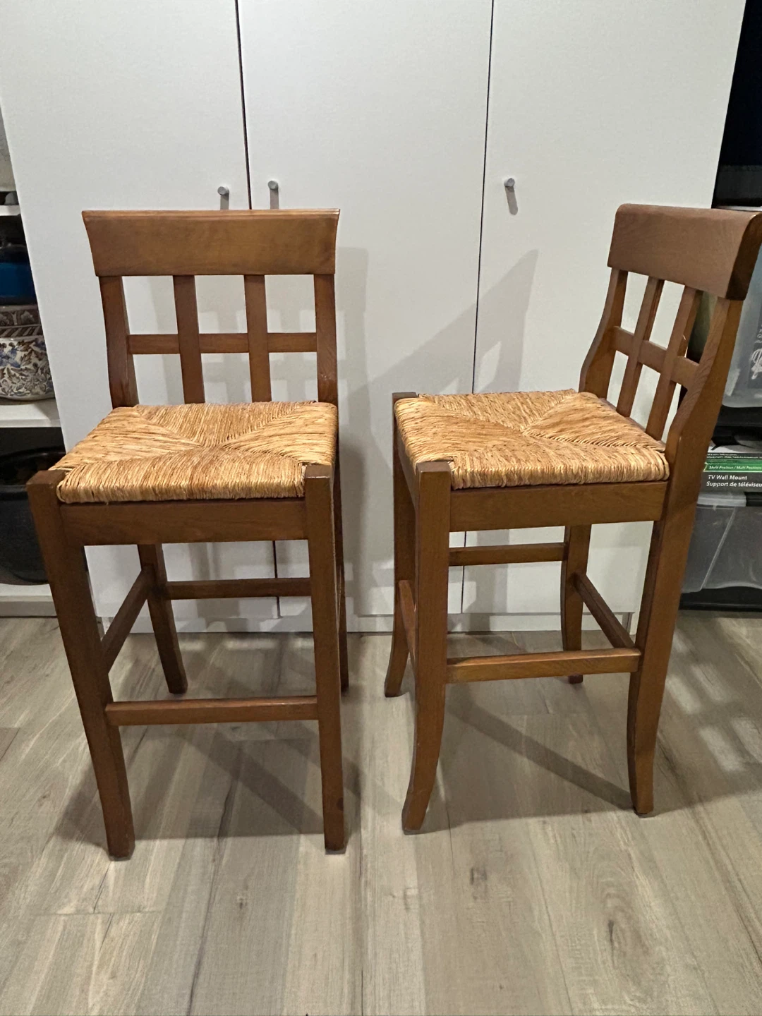 Solid Wood Bar Stools with Rush Seats (Set of 2)