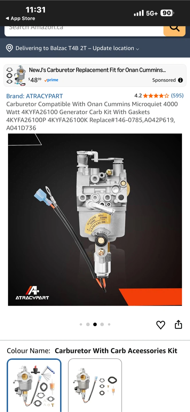 Carburetor Replacement Kit for Onan Cummins Microquiet 4000 - photo 3