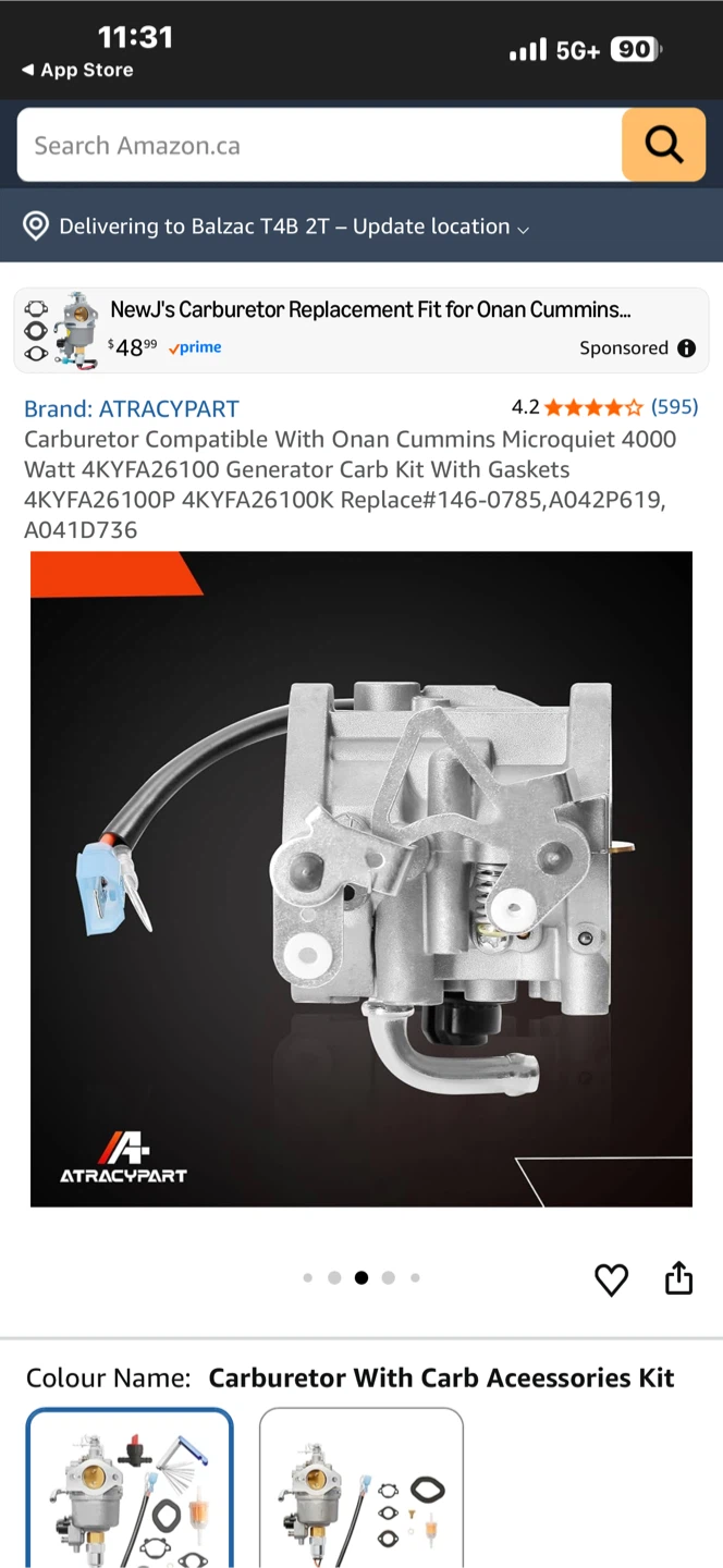 Carburetor Replacement Kit for Onan Cummins Microquiet 4000 - photo 4