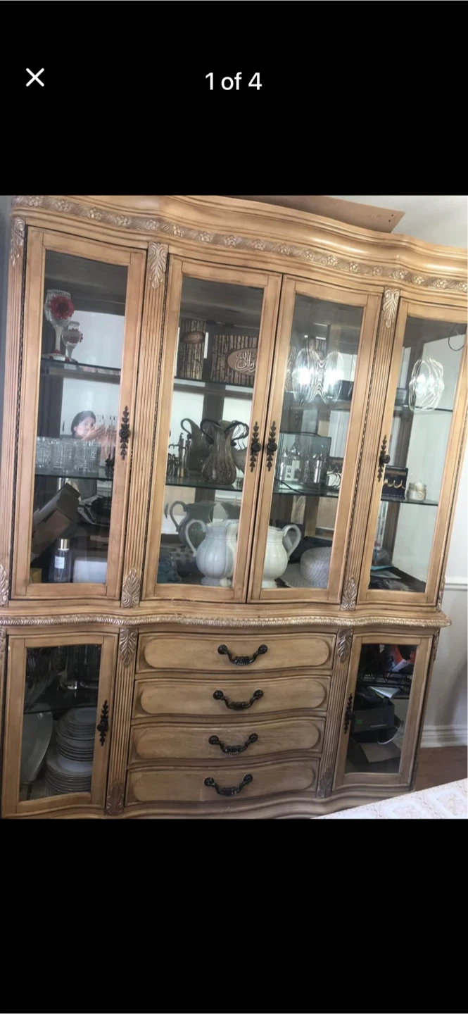 Wood  Cabinet with Glass Doors
