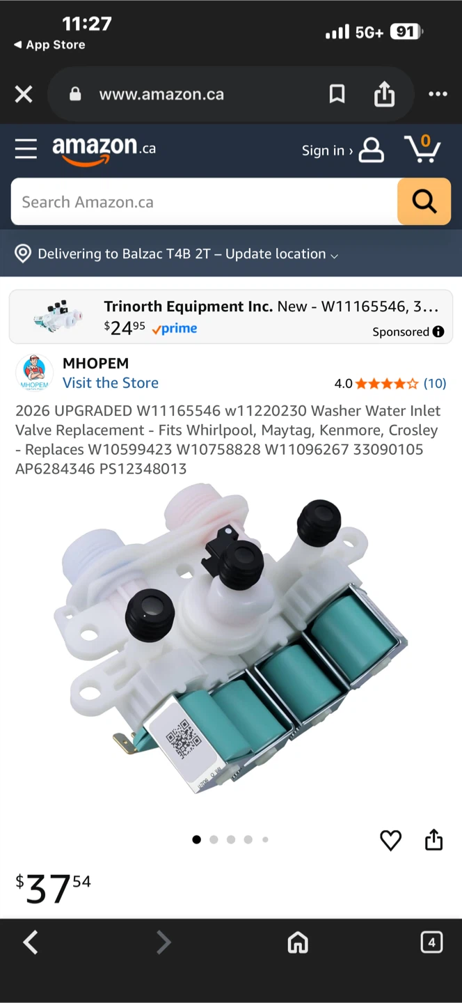 Washer Water Inlet Valve Assembly