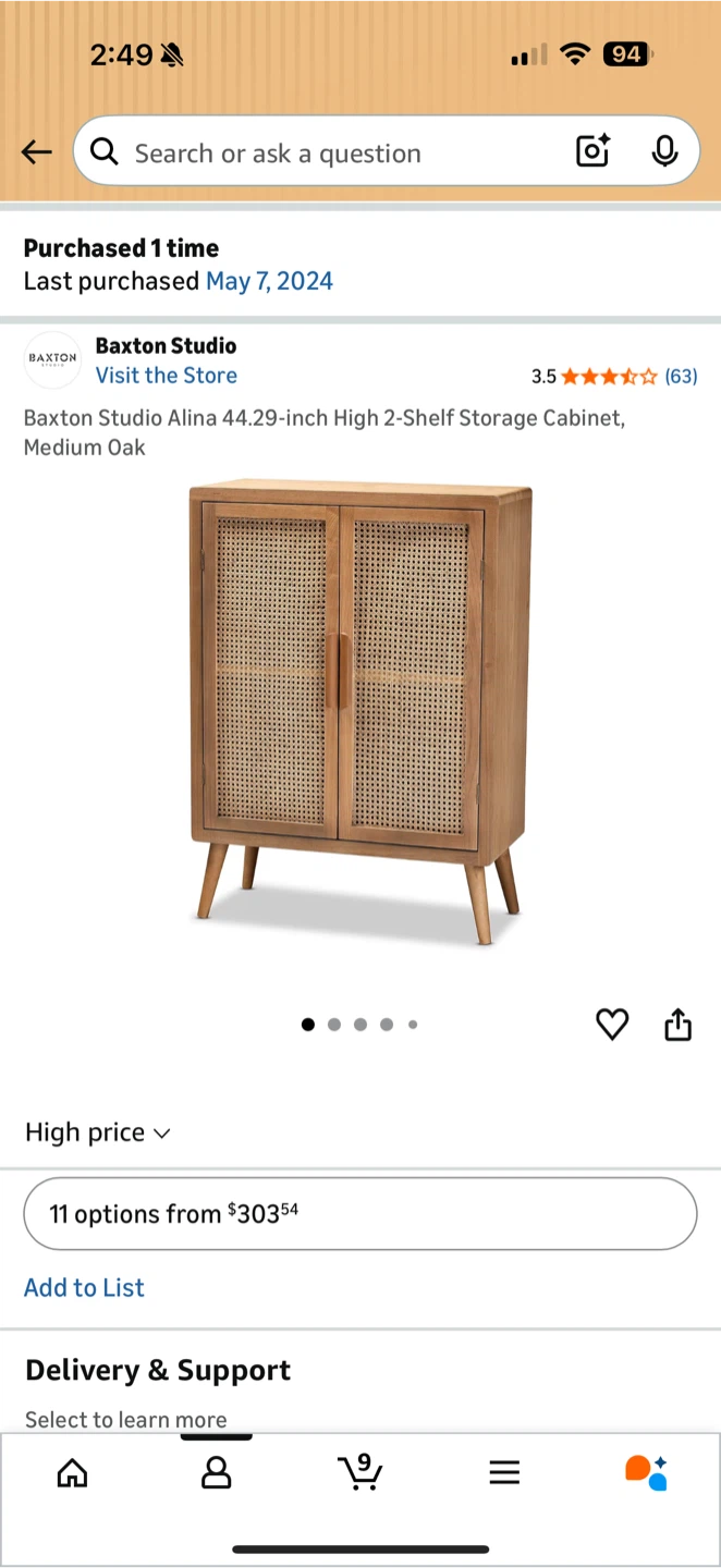 Baxton Studio Alina 44.29-inch High 2-Shelf Storage Cabinet