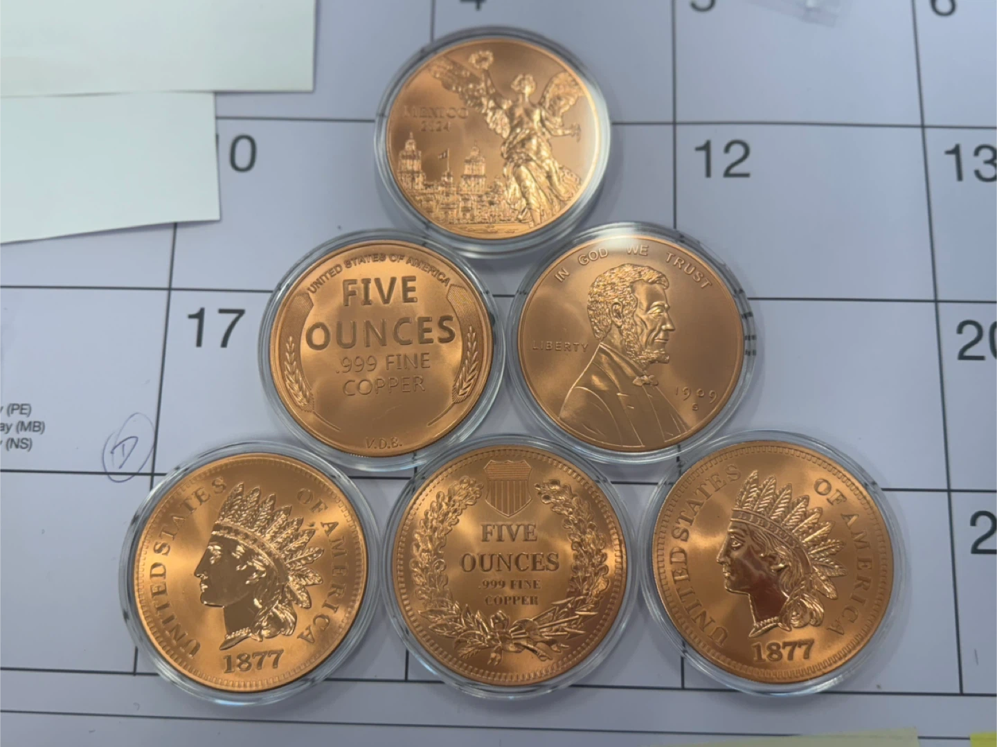 5 Ounce .999 Fine Copper Rounds no colour in capsule