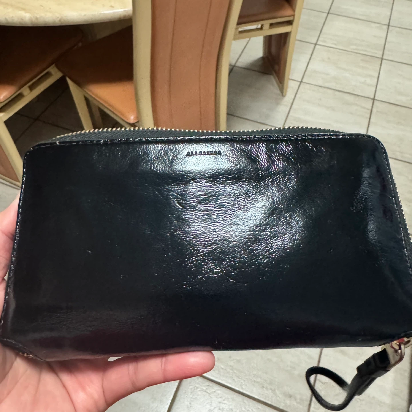 AllSaints Black Zip Around Wallet