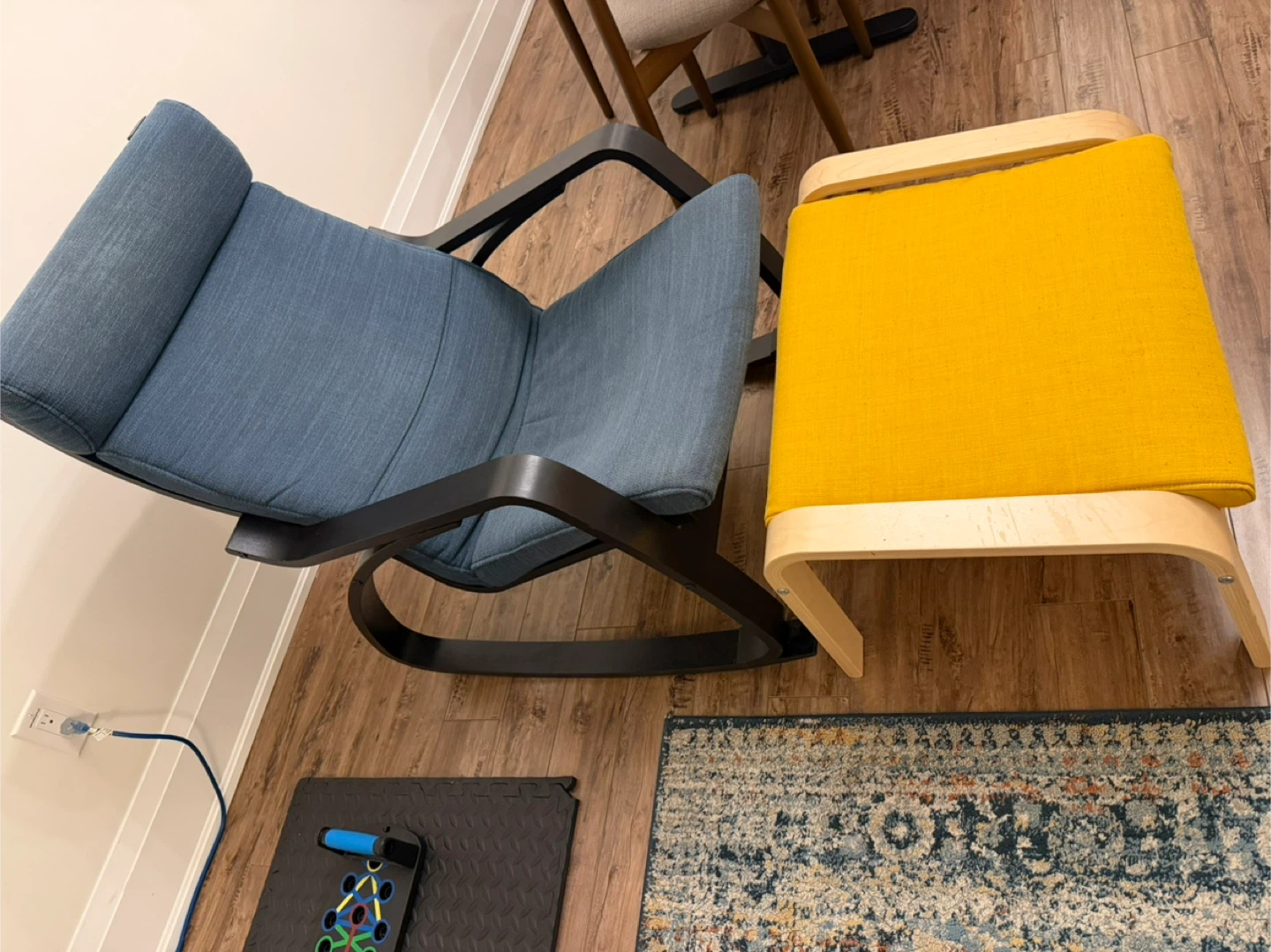 IKEA Poäng Rocking Chair with Ottoman - Blue