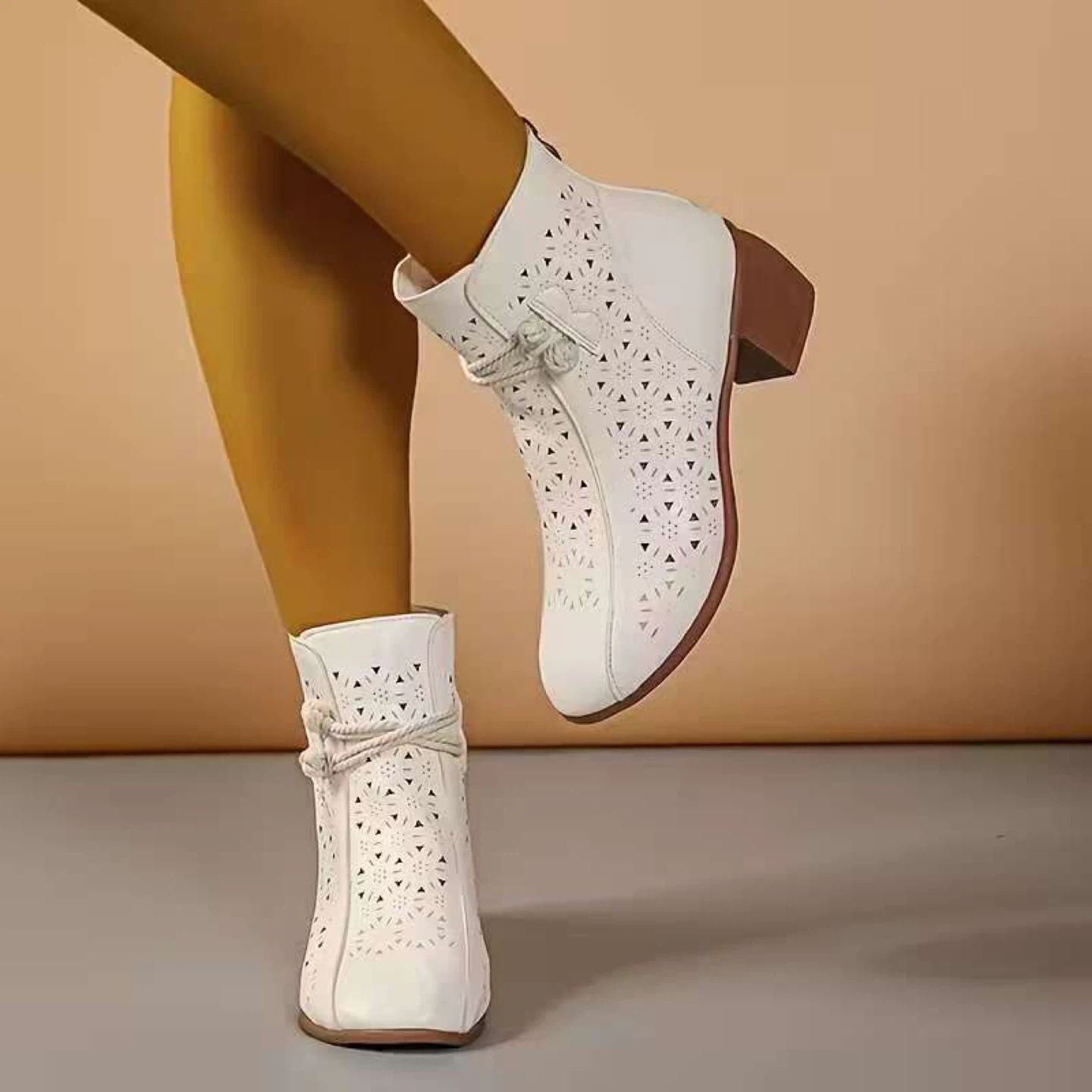 White Perforated Ankle Boots - Size 39 - photo 2