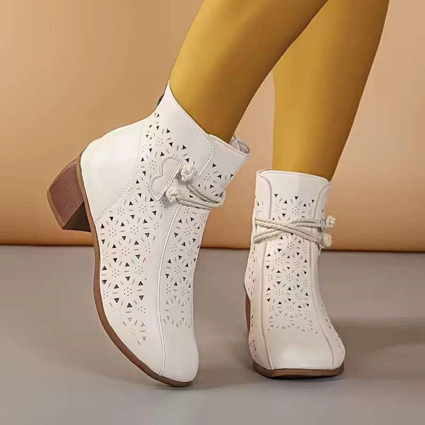 White Perforated Ankle Boots - Size 39