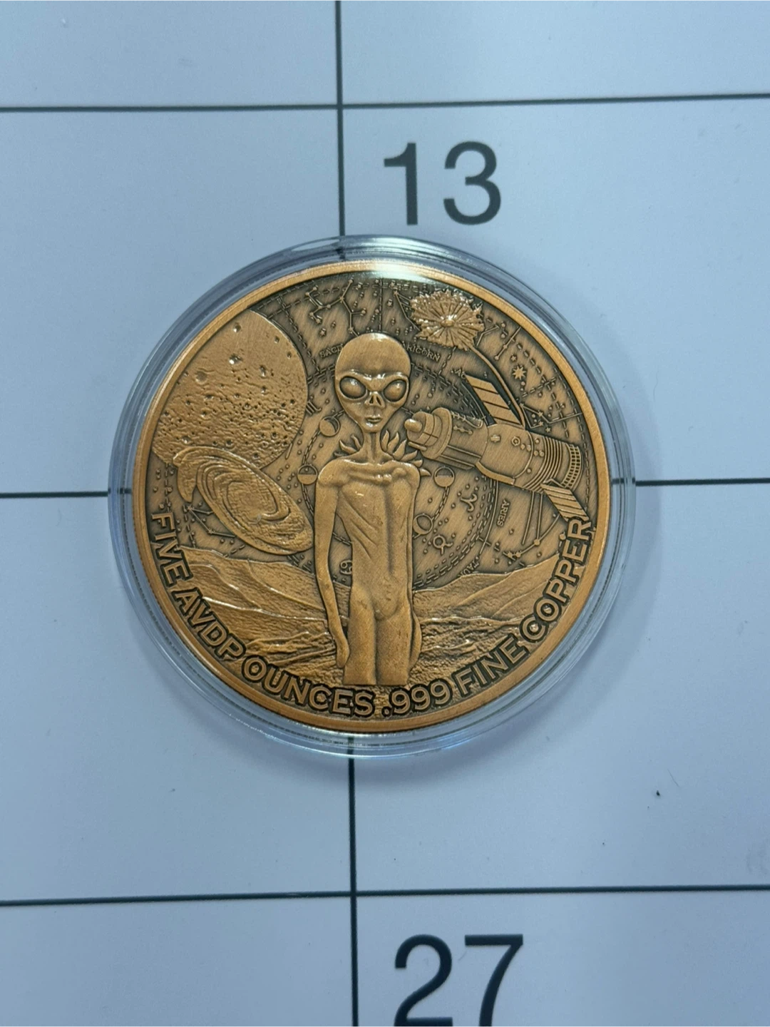 5 Ounces .999 Fine Copper Coin - Alien Themed - photo 2