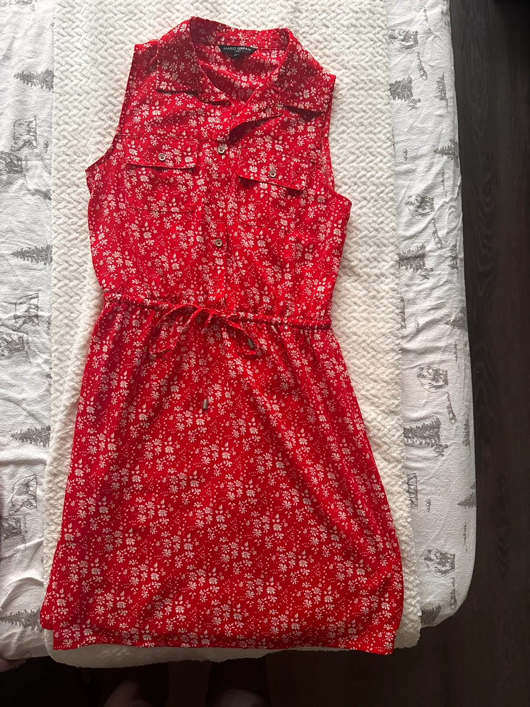 Mario Serrani Red Floral Print Sleeveless Shirt Dress Size S/P - photo 2
