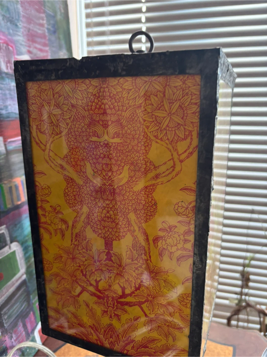 ‘70s Unique Stained Glass Bronze Table Lamp with Woodland Scene - photo 2