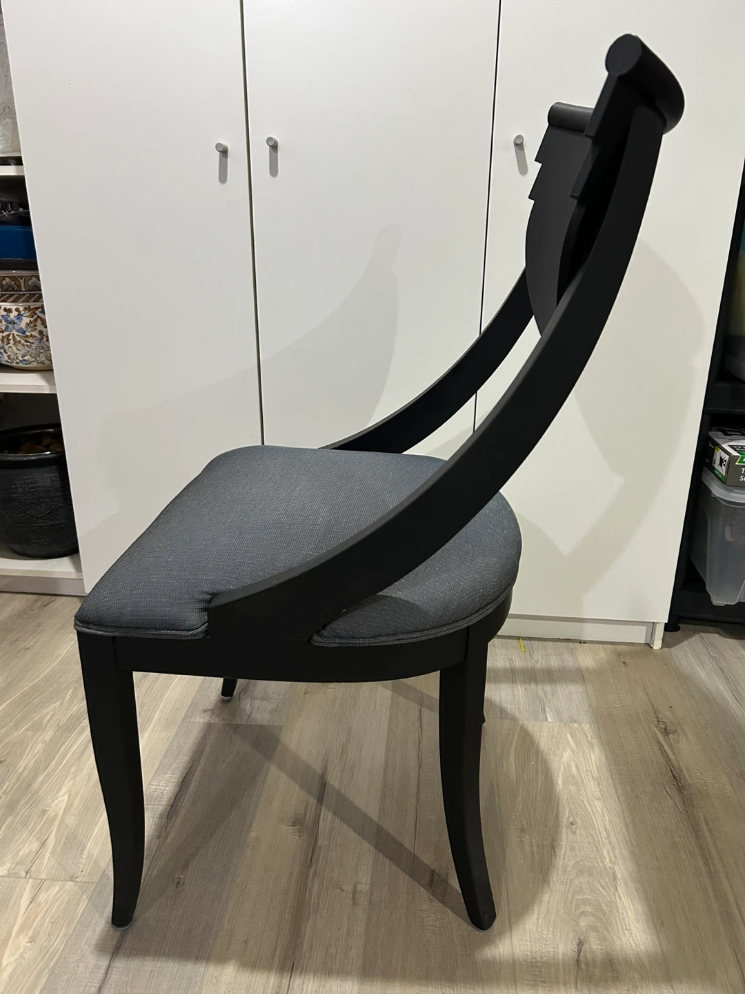 Set of 4 Black Wood Dining Chairs with Navy Upholstery - photo 4