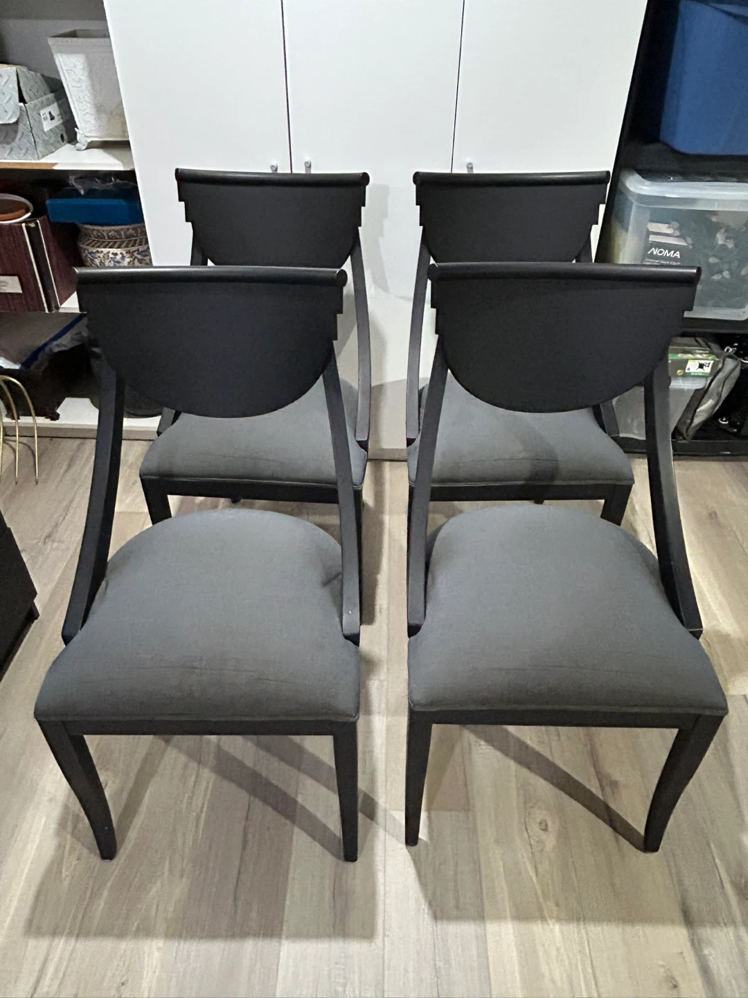 Set of 4 Black Wood Dining Chairs with Navy Upholstery
