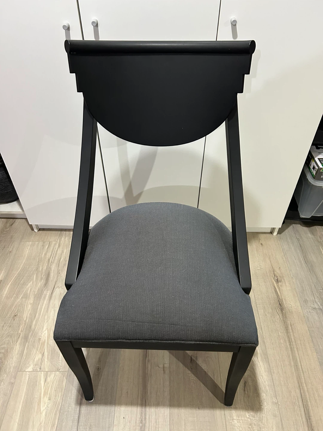 Set of 4 Black Wood Dining Chairs with Navy Upholstery - photo 2