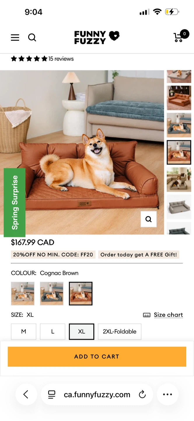🧡 Funny Fuzzy Dog Bed - Cognac Brown XL