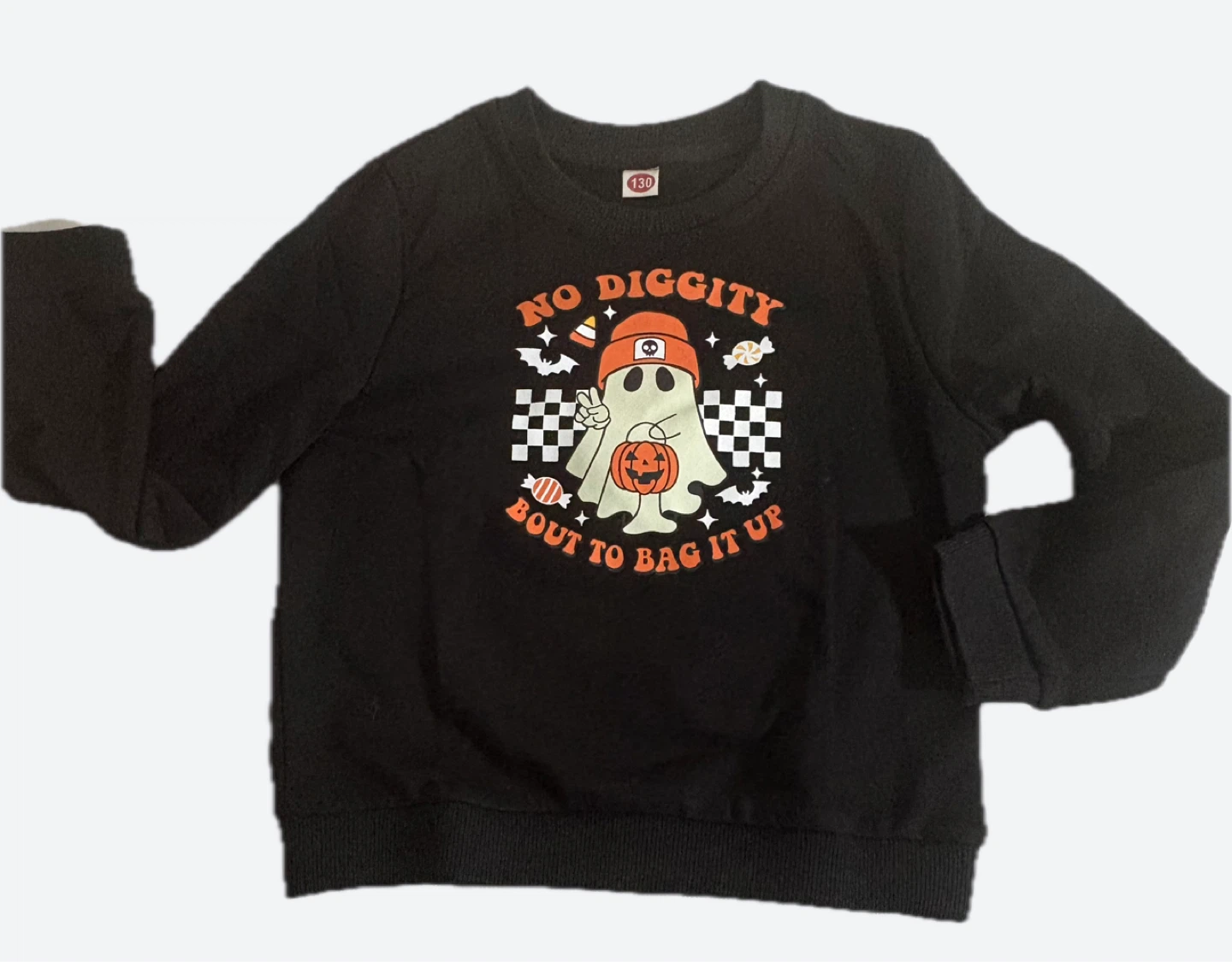 Kids Black Halloween "No Diggity" Ghost Sweatshirt Size 130