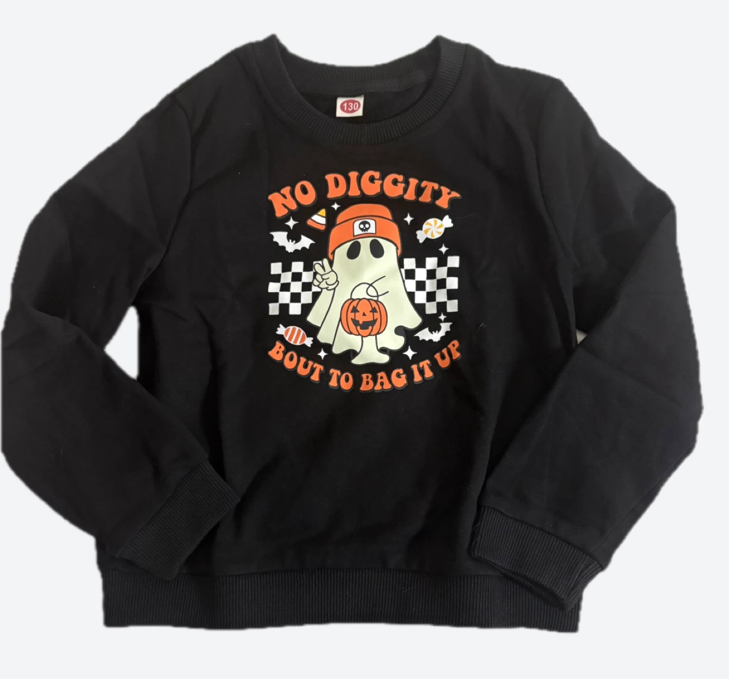 Kids Black Halloween "No Diggity" Ghost Sweatshirt Size 130 - photo 3