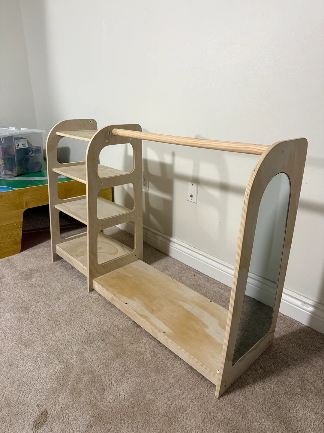 Wooden Kids Wardrobe Shelf with Mirror