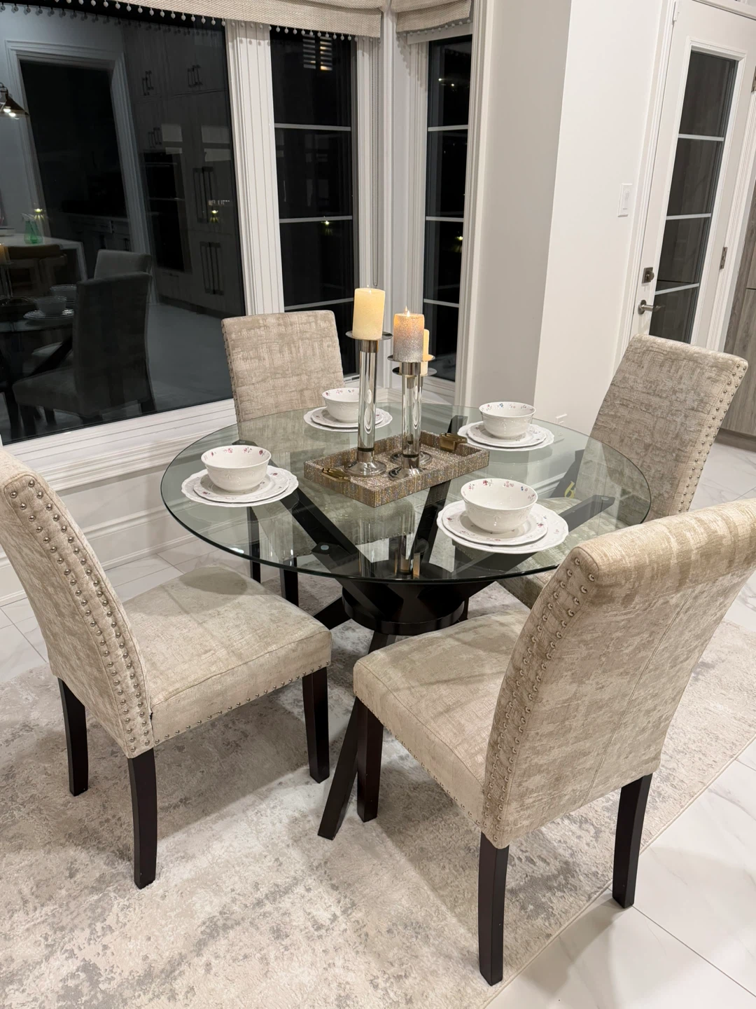 Round Glass Dining Table with 4 Chairs - photo 3