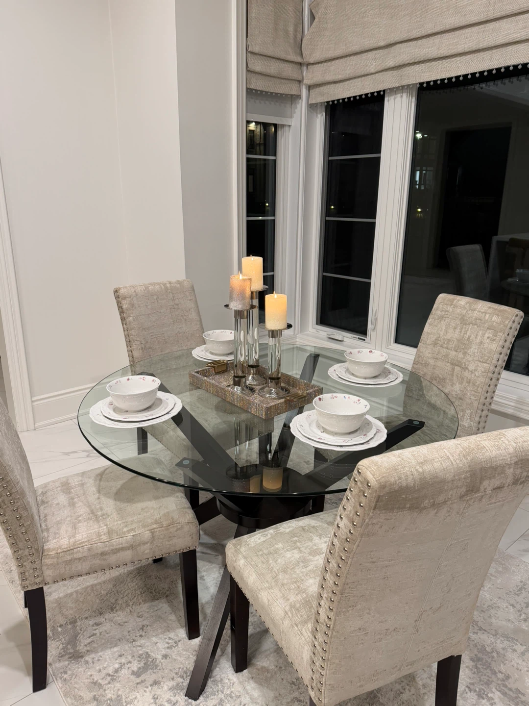 Round Glass Dining Table with 4 Chairs