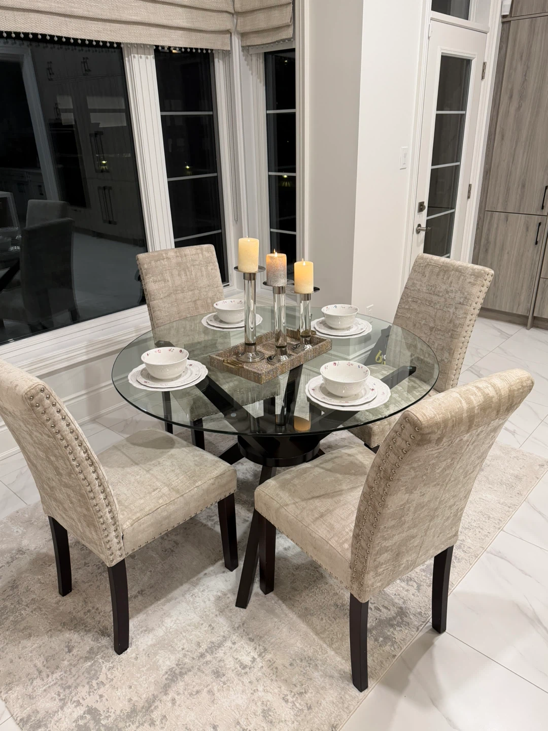 Round Glass Dining Table with 4 Chairs - photo 2