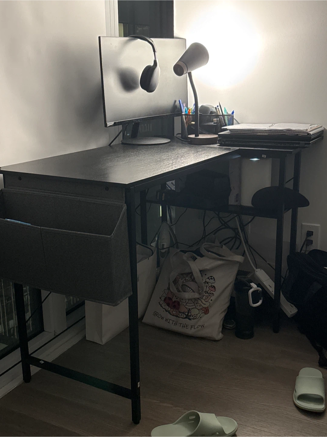 L-Shaped Desk with Storage Shelf and Side Organizer